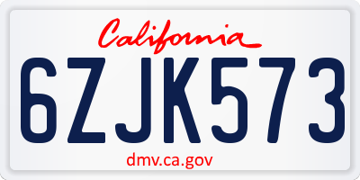 CA license plate 6ZJK573