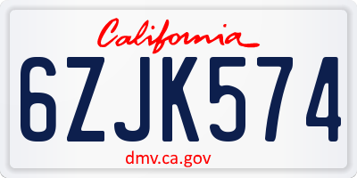 CA license plate 6ZJK574