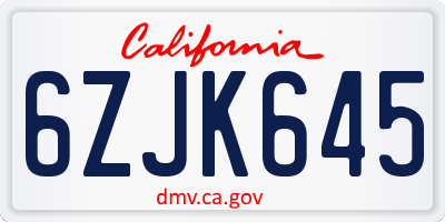 CA license plate 6ZJK645