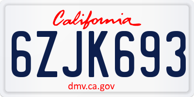 CA license plate 6ZJK693