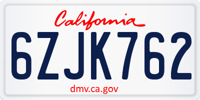 CA license plate 6ZJK762
