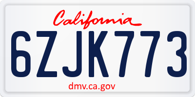 CA license plate 6ZJK773