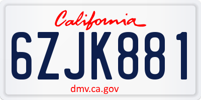 CA license plate 6ZJK881