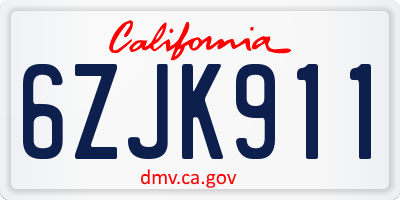 CA license plate 6ZJK911