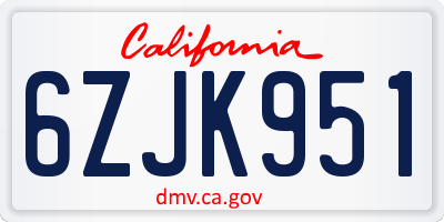 CA license plate 6ZJK951