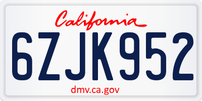 CA license plate 6ZJK952