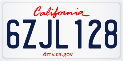 CA license plate 6ZJL128