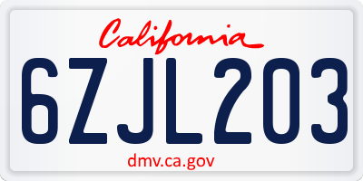 CA license plate 6ZJL203