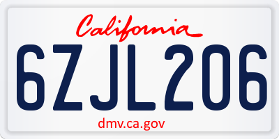 CA license plate 6ZJL206