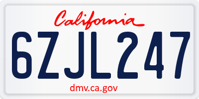 CA license plate 6ZJL247