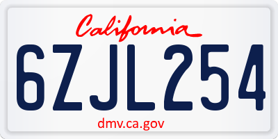 CA license plate 6ZJL254
