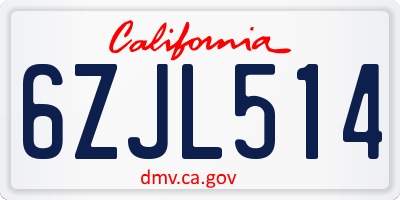 CA license plate 6ZJL514
