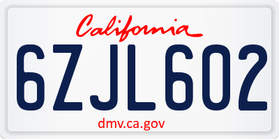 CA license plate 6ZJL602