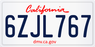 CA license plate 6ZJL767