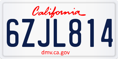 CA license plate 6ZJL814