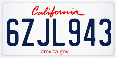 CA license plate 6ZJL943