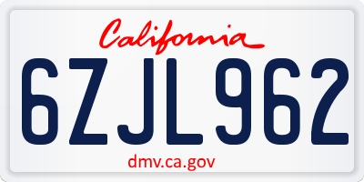 CA license plate 6ZJL962