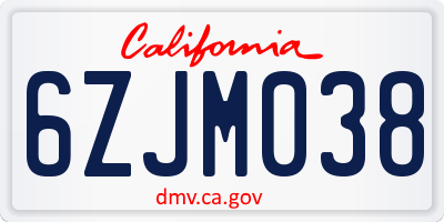 CA license plate 6ZJM038