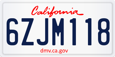 CA license plate 6ZJM118