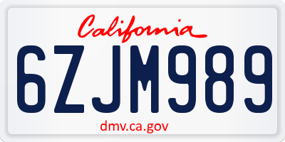 CA license plate 6ZJM989