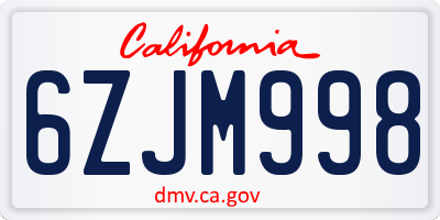 CA license plate 6ZJM998