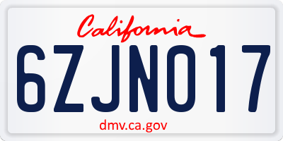CA license plate 6ZJN017
