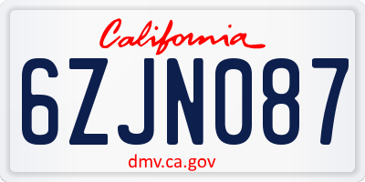 CA license plate 6ZJN087