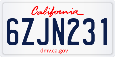 CA license plate 6ZJN231