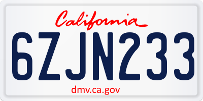 CA license plate 6ZJN233