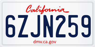 CA license plate 6ZJN259