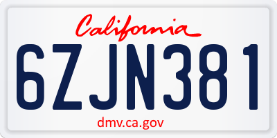 CA license plate 6ZJN381
