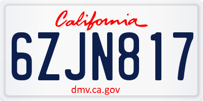 CA license plate 6ZJN817
