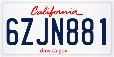 CA license plate 6ZJN881