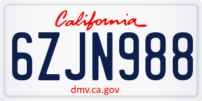CA license plate 6ZJN988