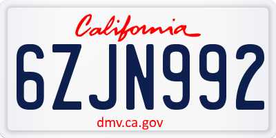 CA license plate 6ZJN992