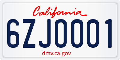 CA license plate 6ZJO001