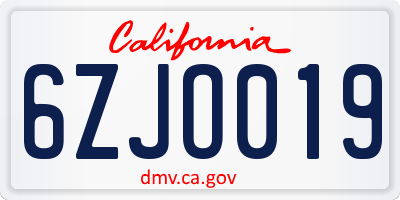 CA license plate 6ZJO019