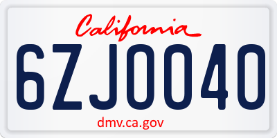 CA license plate 6ZJO040