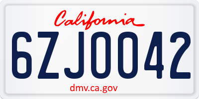 CA license plate 6ZJO042