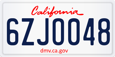 CA license plate 6ZJO048
