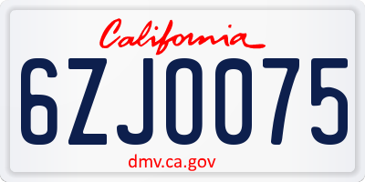 CA license plate 6ZJO075