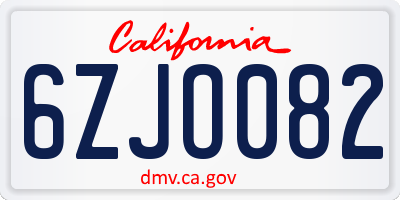 CA license plate 6ZJO082