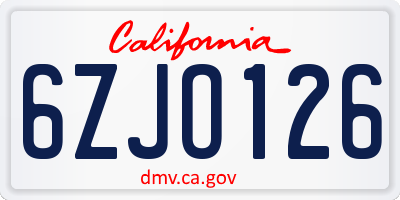 CA license plate 6ZJO126