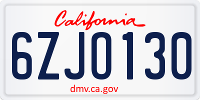 CA license plate 6ZJO130