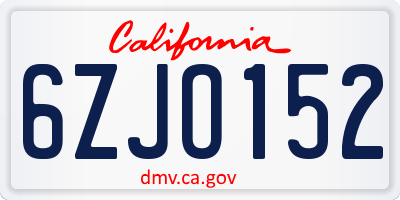CA license plate 6ZJO152