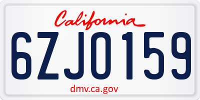 CA license plate 6ZJO159