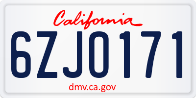 CA license plate 6ZJO171