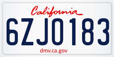 CA license plate 6ZJO183