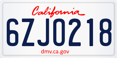 CA license plate 6ZJO218
