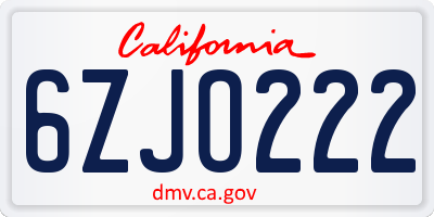 CA license plate 6ZJO222